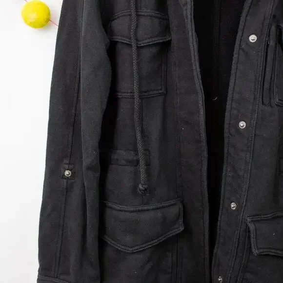 Hurley Black Sweatshirt Jacket Detachable Hood Snap Up Shacket Small Women's - Picture 2 of 6